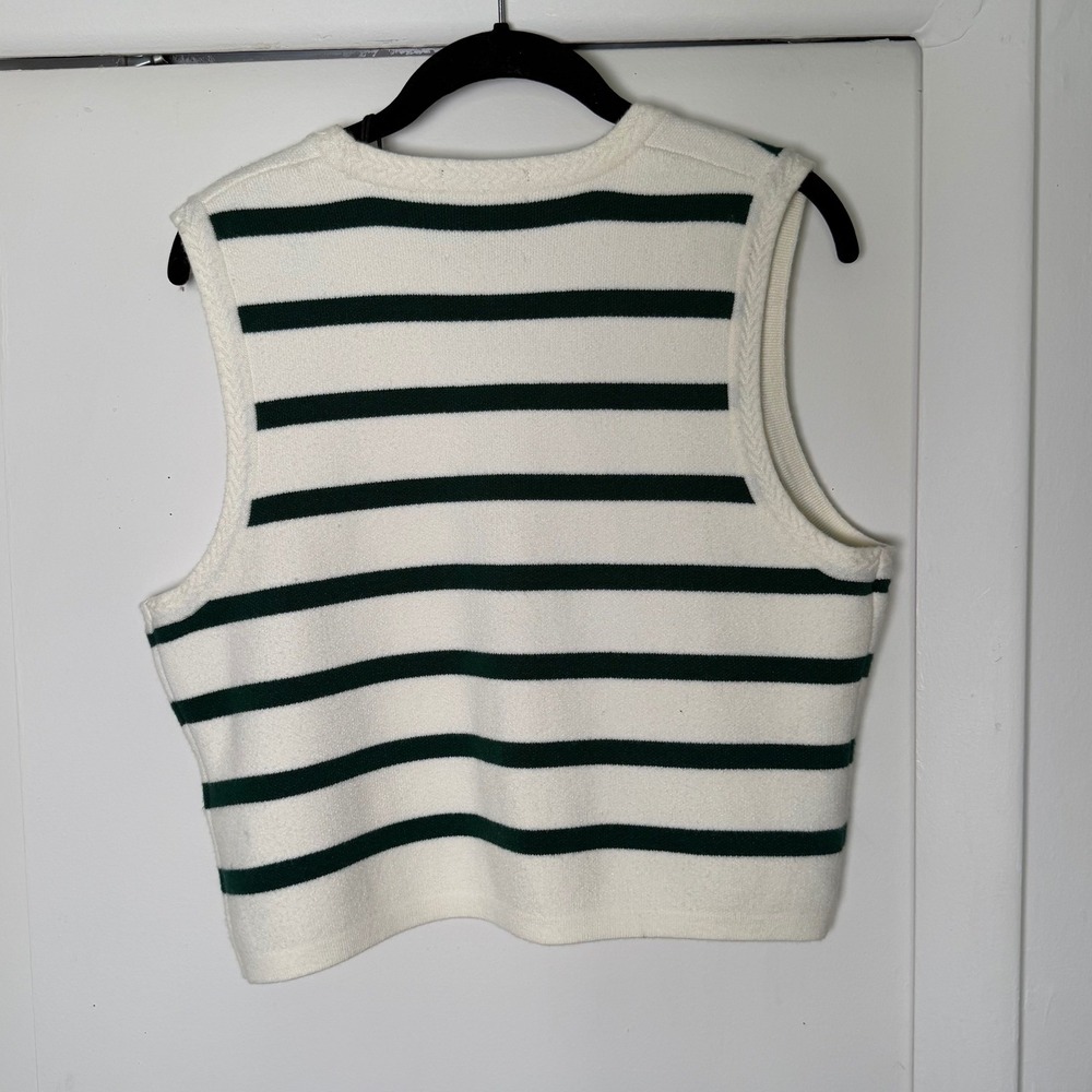 Scotch & Soda Striped Sweater Vest Cream Green Button Front V-Neck Large NWT - Picture 2 of 7